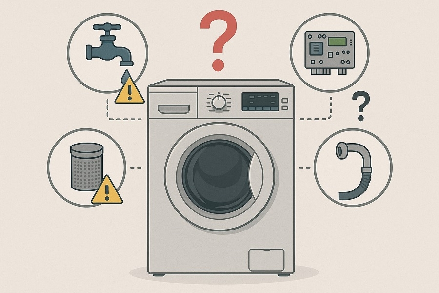6 دلیل آبگیری نکردن ماشین لباسشویی + راه حل