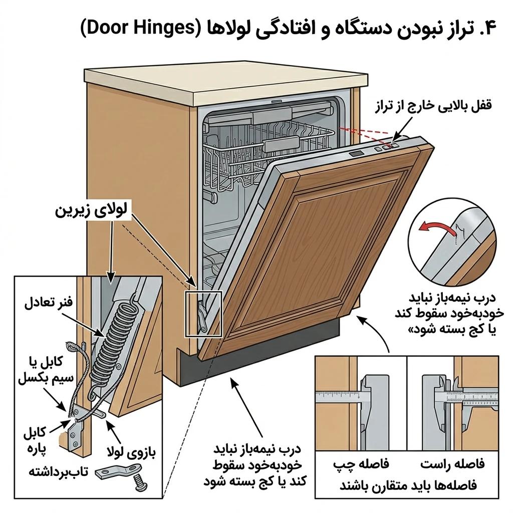 بررسی لولا و سیستم تعادل درب ظرفشویی