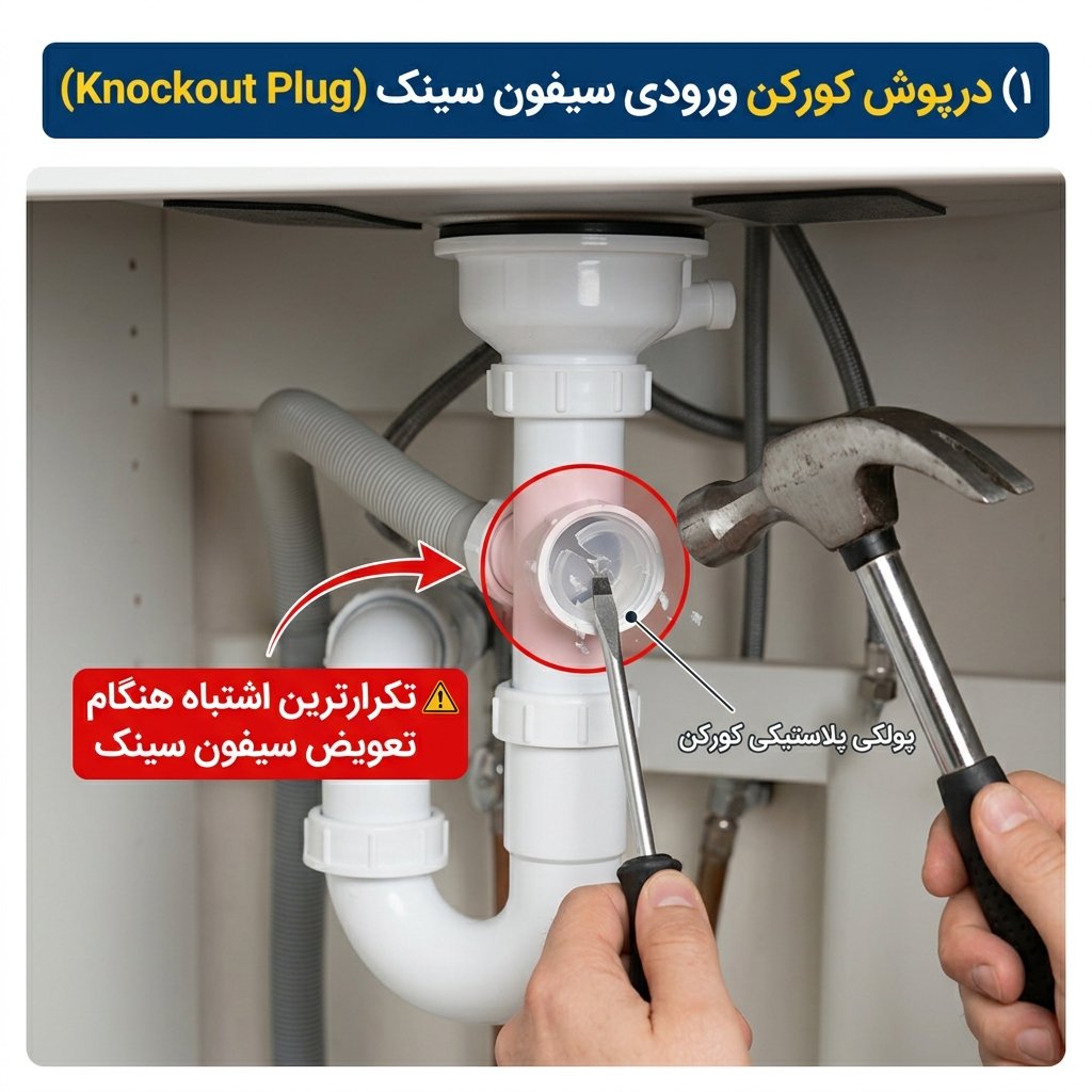 بررسی درپوش کورکن نیپل سیفون ظرفشویی و بست مناسب